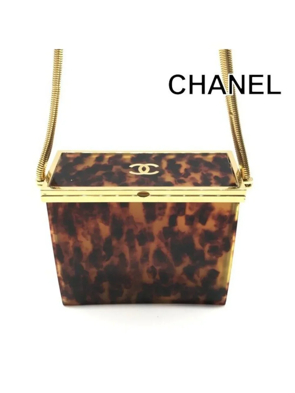 Chanel CC Logo Vintage Tortoiseshell Evening Shoulder Bag Brown Snake Chain